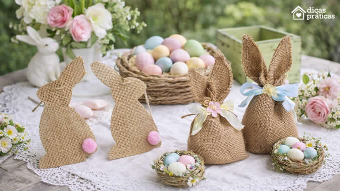 Decoração de Páscoa com Coelhinhos de Juta