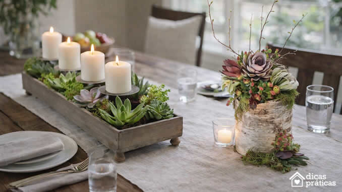 Decoração com Suculentas em Centros de Mesa