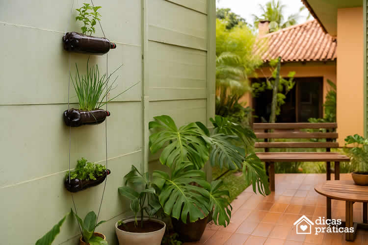 Horta em Vasos com Garrafa PET