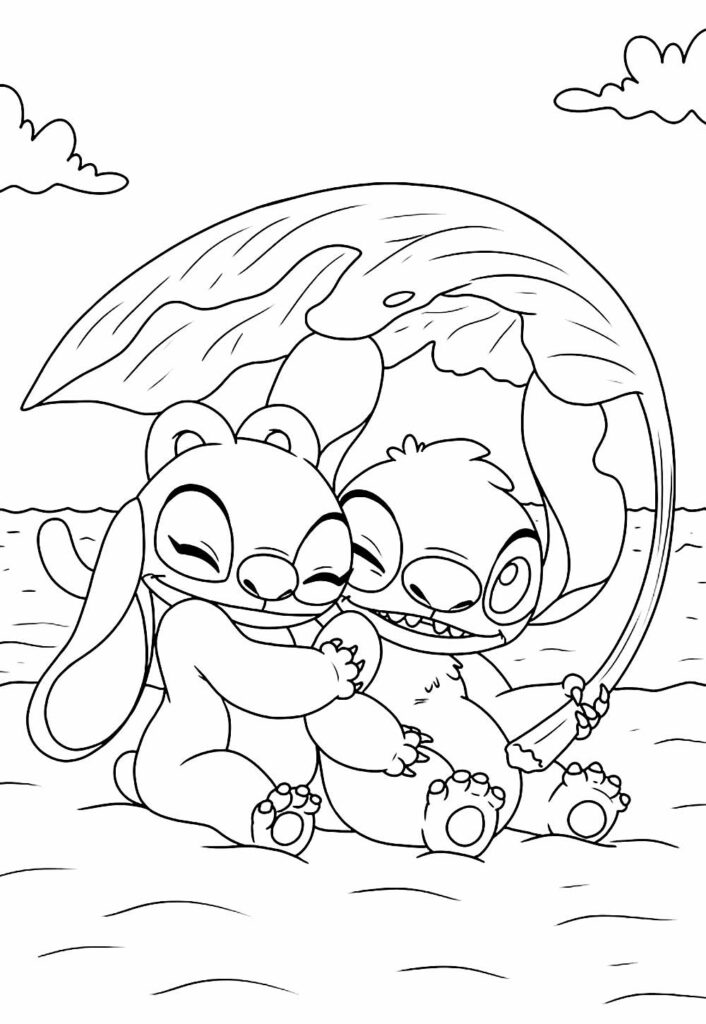 Desenho do Stitch e sua namorada para colorir