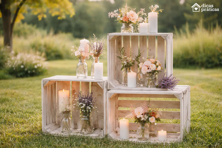 Decoração com Caixotes para Casamento