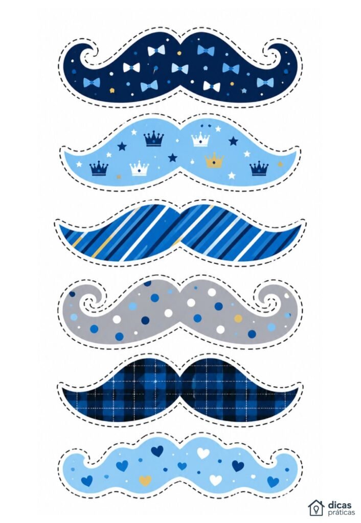 Moldes Coloridos de Bigodes para Dia dos Pais