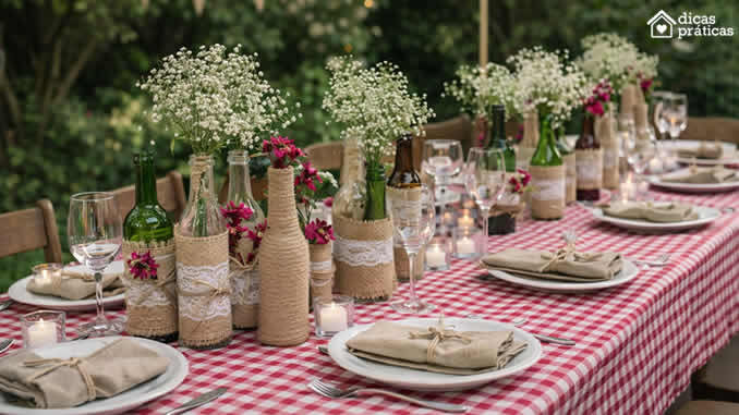 Decoração com Garrafas e Juta