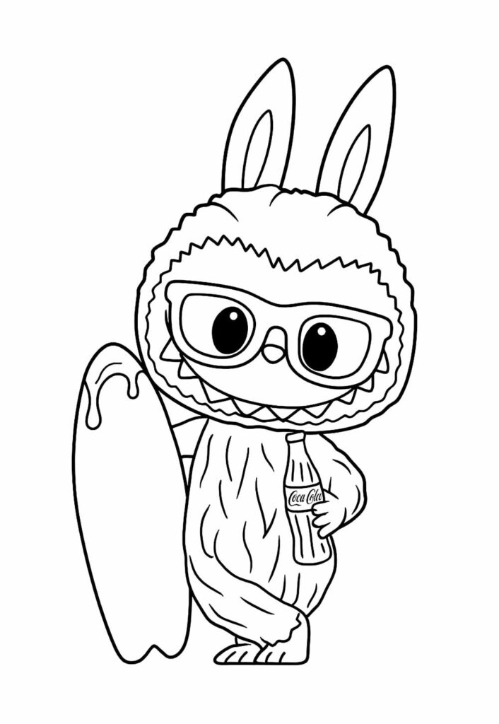 Desenho de Labubu com Prancha de Surf