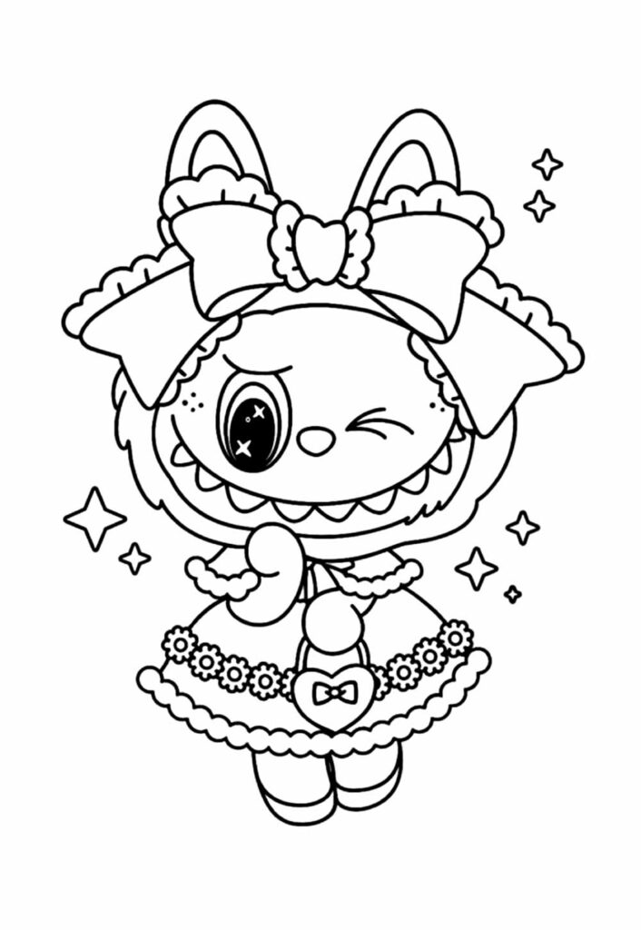 Desenho de Labubu para colorir - Laço