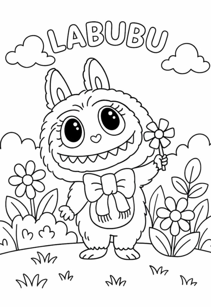 Desenho de Labubu com Flores