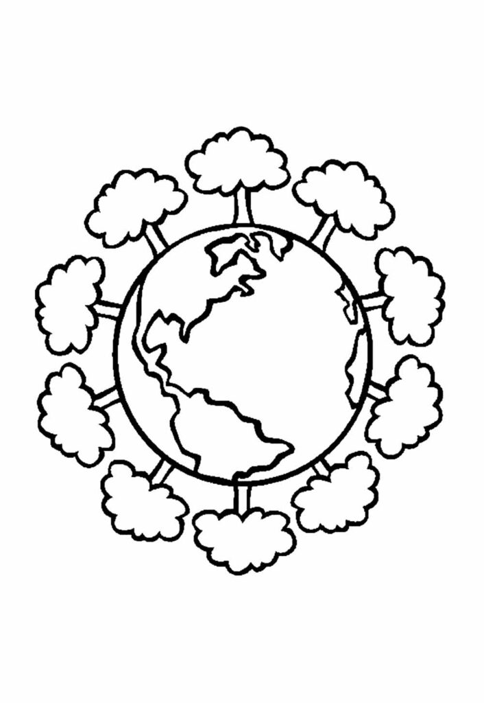 Desenho de Natureza - Árvores e Planeta