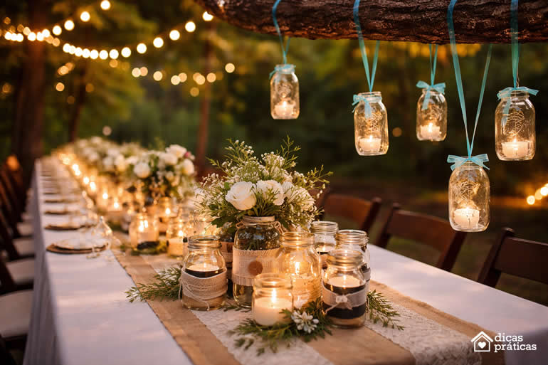 Decoração com Potes de Vidro para Casamento