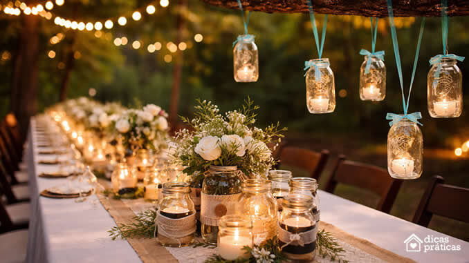 Decoração com Potes de Vidro para Casamento
