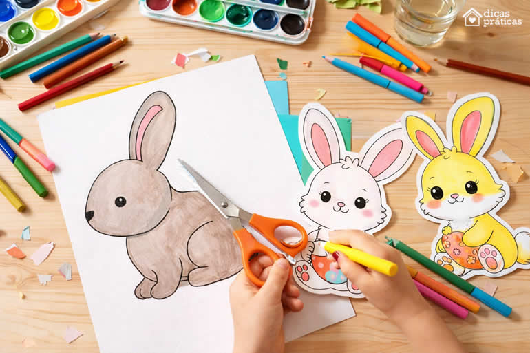 Moldes de Coelhos para Colorir e Recortar