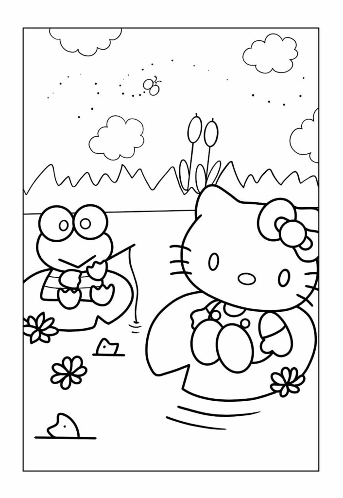 Keroppi e Hello Kitty Colorir