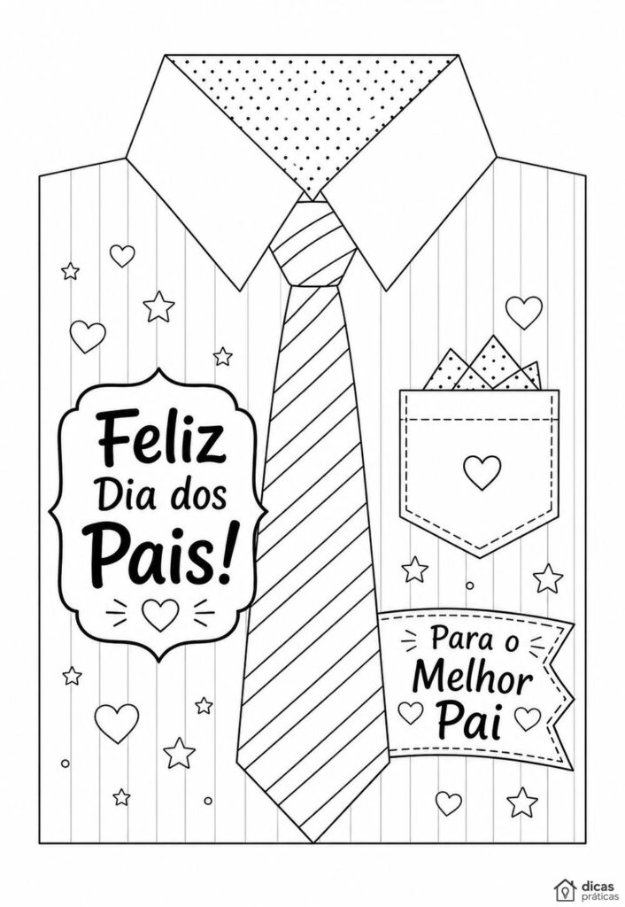 Cartão Camisa com Gravata para Dia dos Pais: Molde para Imprimir