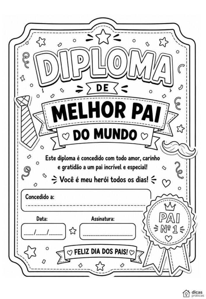 Diploma de Melhor Pai do Mundo para Imprimir