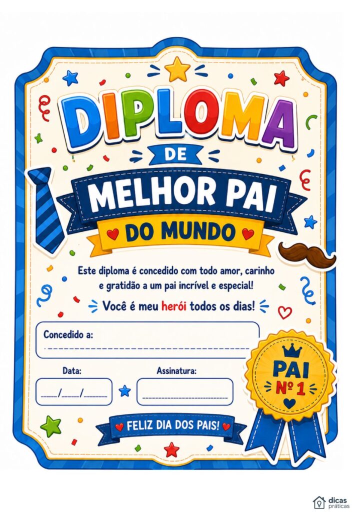 Diploma de Melhor Pai do Mundo para Imprimir