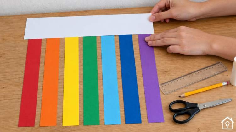 Fazendo arco-íris com tiras de papel