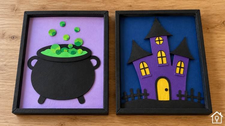 Quadros Decorativos de Halloween com Tampas de Caixas de Papelão