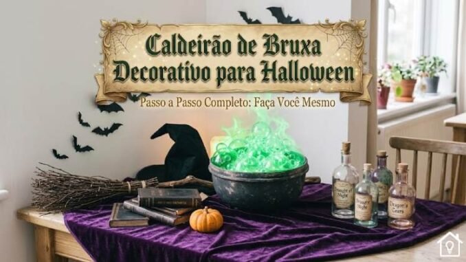 Enfeite de Halloween com Caldeirão de Bruxa Decorativo
