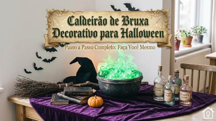 Enfeite de Halloween com Caldeirão de Bruxa Decorativo